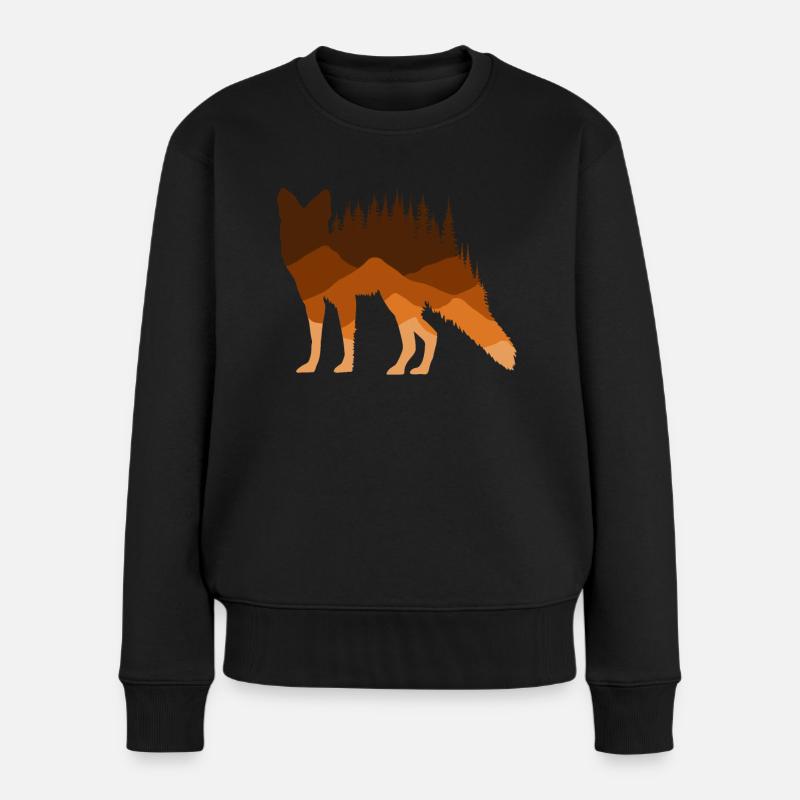 Fuchs Silhouette Wildnis Schönheit - Frauen Premium Bio Pullover - Schwarz