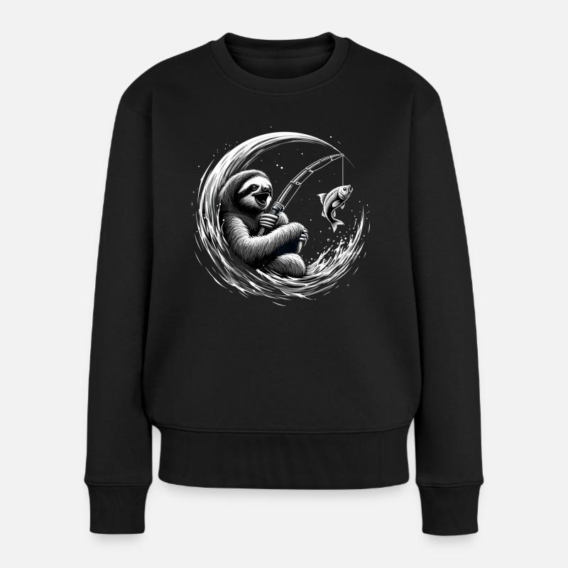 Angeln Faultier Angler Geschenk - Frauen Premium Bio Pullover - Schwarz