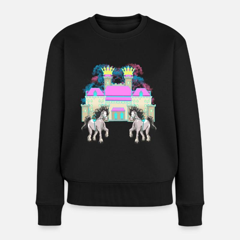 Schloss Märchen Ritter Pferd König Mittelalter - Frauen Premium Bio Pullover - Schwarz