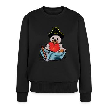 maritim Teddy Bär Seemann Boot Kapitän Herz Ahoi - Frauen Premium Bio Pullover - Schwarz - Vorne - Julia (174cm)