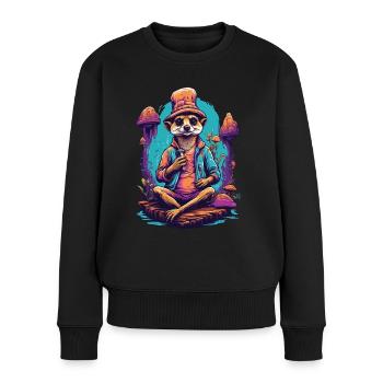 Erdmännchen Psychedelic Art Wald Pilze Musik - Frauen Premium Bio Pullover - Schwarz - Vorne - Julia (174cm)