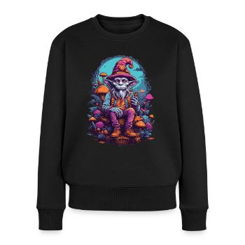 Goblin Psychedelic Art Wald Pilze Musik Festival - Frauen Premium Bio Pullover - Schwarz - Vorne - Julia (174cm)