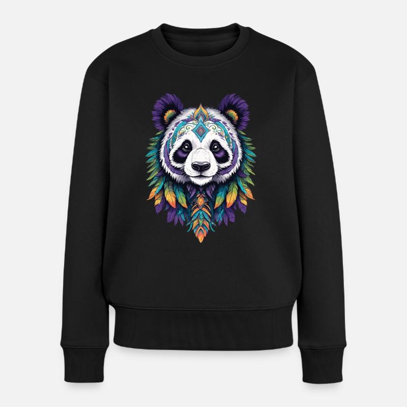 Pandabär Mandala Traumfänger Design - Frauen Premium Bio Pullover - Schwarz