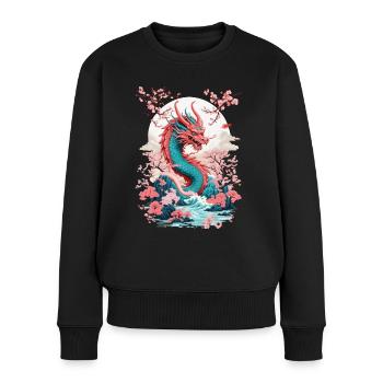 Japanischer Drache Aesthetic Streetwear Design - Frauen Premium Bio Pullover - Schwarz - Vorne - Julia (174cm)