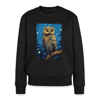Eule Starry Night - Frauen Premium Bio Pullover - Schwarz - Vorne - Julia (174cm)