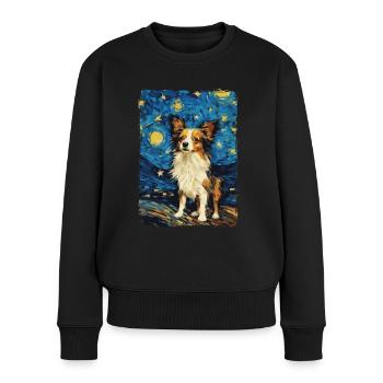 Papillon Hund Starry Night - Frauen Premium Bio Pullover - Schwarz - Vorne - Julia (174cm)