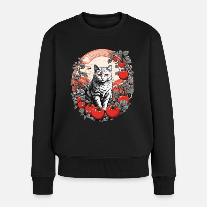 Katze Im Garten Hauskatzen Besitzer Katzen Dame - Frauen Premium Bio Pullover - Schwarz