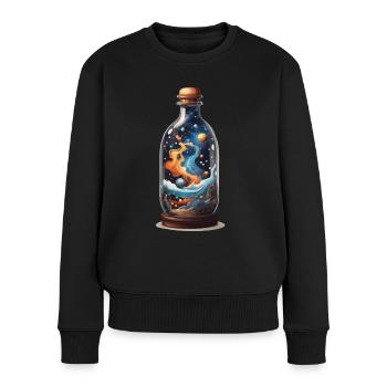 Weltall in Flasche Boho-Style Bohemian Streetwear - Frauen Premium Bio Pullover - Schwarz - Vorne - Julia (174cm)