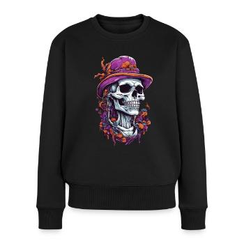 Crâne psychédélique Art Goa Trance champignons - Pull Premium bio Femme - noir - Devant - Julia (174cm)