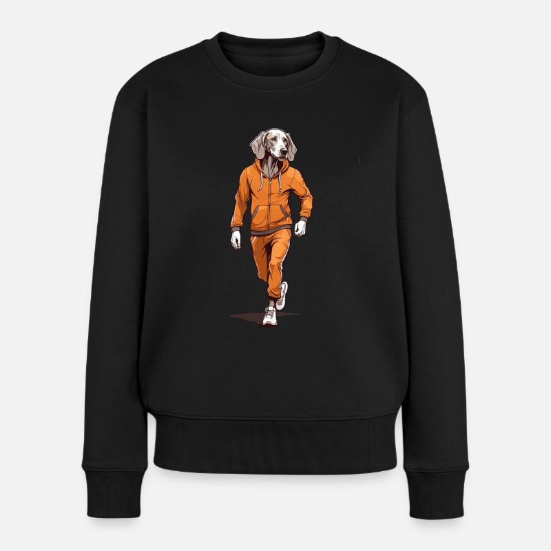 Weimaraner Beim Joggen Motiv - Frauen Premium Bio Pullover - Schwarz