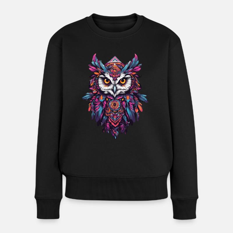Eule Spirituelles Mandala Tier Traumfänger Design - Frauen Premium Bio Pullover - Schwarz