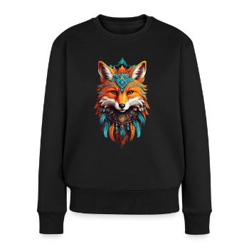 Fuchs Spirituelles Mandala Tier Traumfänger Design - Frauen Premium Bio Pullover - Schwarz - Vorne - Julia (174cm)