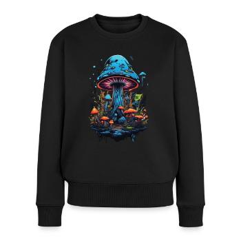 Couleurs vibrantes Champignons forestiers Psychédélique Goa Trance - Pull Premium bio Femme - noir - Devant - Julia (174cm)