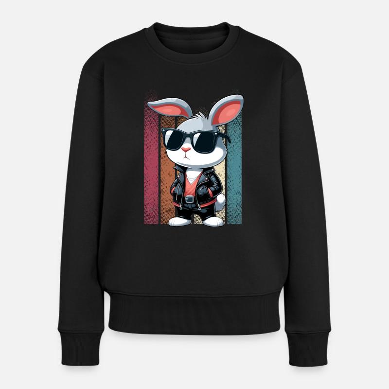 Hase Osterhase Ostern Sonnenbrille Lederjacke cool - Frauen Premium Bio Pullover - Schwarz