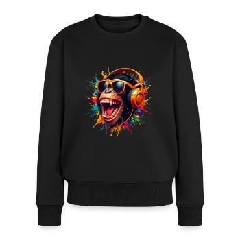 DJ Monkey Affe Party Schimpanse Kopfhörer lustig - Frauen Premium Bio Pullover - Schwarz - Vorne - Julia (174cm)
