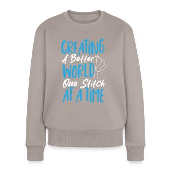 Kreuzstich Nähen Kreuzstich I Love Cross Stitch - Frauen Premium Bio Pullover - Taupe - Vorne - Julia (174cm)