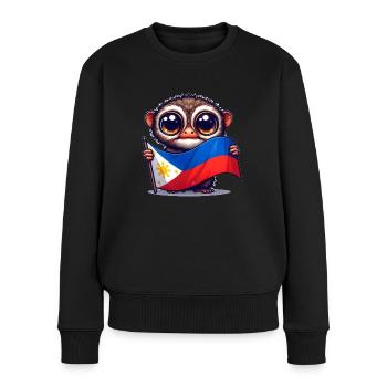 Tarsier mit philippinischer Flagge - Frauen Premium Bio Pullover - Schwarz - Vorne - Julia (174cm)