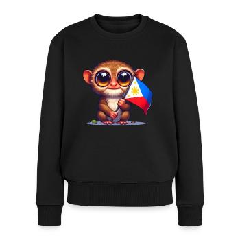 Tarsier mit philippinischer Flagge - Frauen Premium Bio Pullover - Schwarz - Vorne - Julia (174cm)