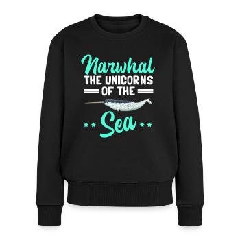 Narwal Wal | Narwale Wale Narwhal Geschenk - Frauen Premium Bio Pullover - Schwarz - Vorne - Julia (174cm)