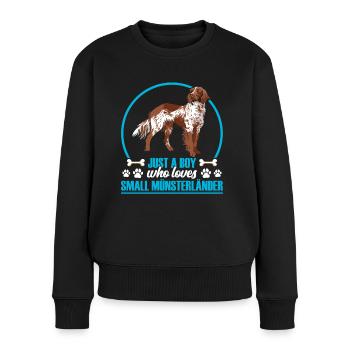 Junge der Kleiner Münsterländer liebt - Frauen Premium Bio Pullover - Schwarz - Vorne - Julia (174cm)