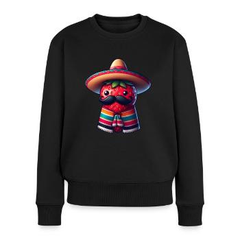 Cinco de Mayo Fraise à moustache - Pull Premium bio Femme - noir - Devant - Julia (174cm)
