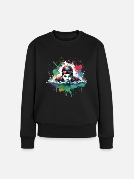 Mädchen, die gerne schwimmen - Frauen Premium Bio Pullover - Schwarz