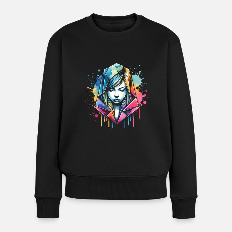Mädchen, die Origami lieben - Frauen Premium Bio Pullover - Schwarz