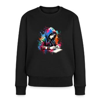 Mädchen, die gerne schreiben - Frauen Premium Bio Pullover - Schwarz - Vorne - Julia (174cm)