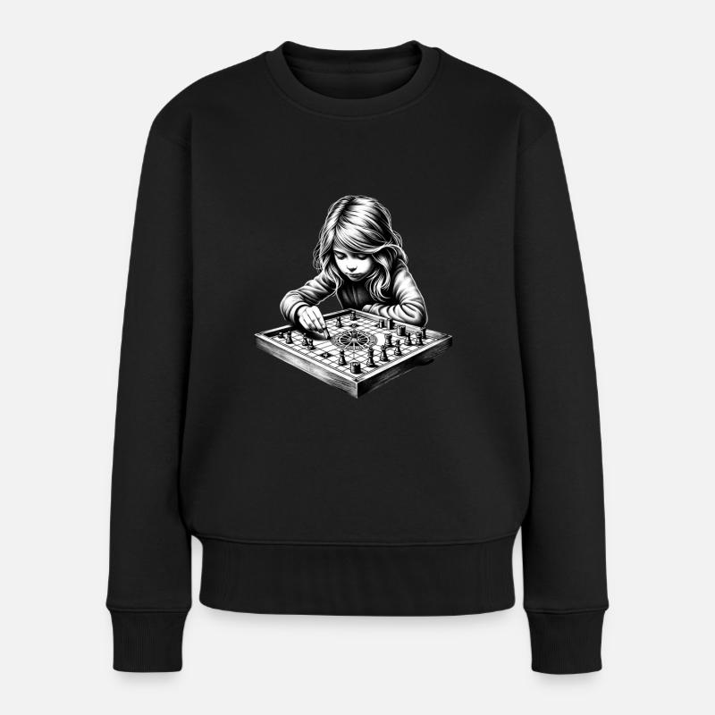 Mädchen, das Brettspiele liebt - Frauen Premium Bio Pullover - Schwarz