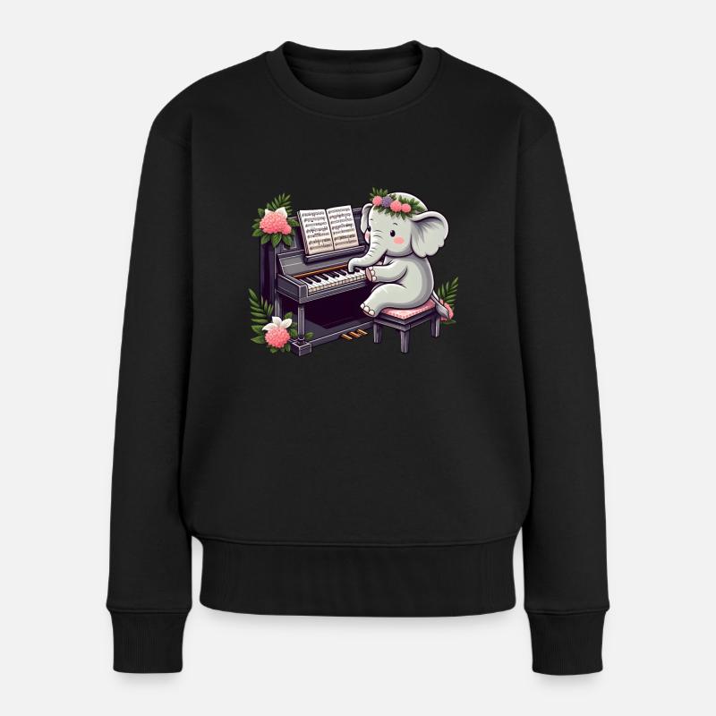 Elefant am Klavier - Frauen Premium Bio Pullover - Schwarz