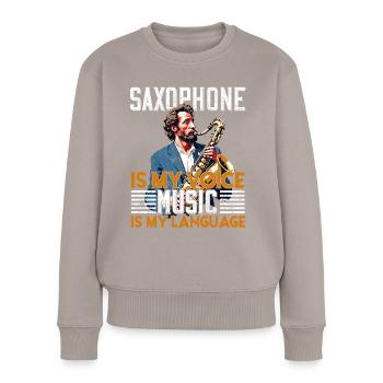 Conception de saxophone amusante pour les amateurs de musique jazz - Pull Premium bio Femme - taupe - Devant - Julia (174cm)