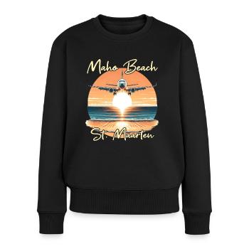 Spectacle d’avions au-dessus de la plage de Maho - Pull Premium bio Femme - noir - Devant - Julia (174cm)
