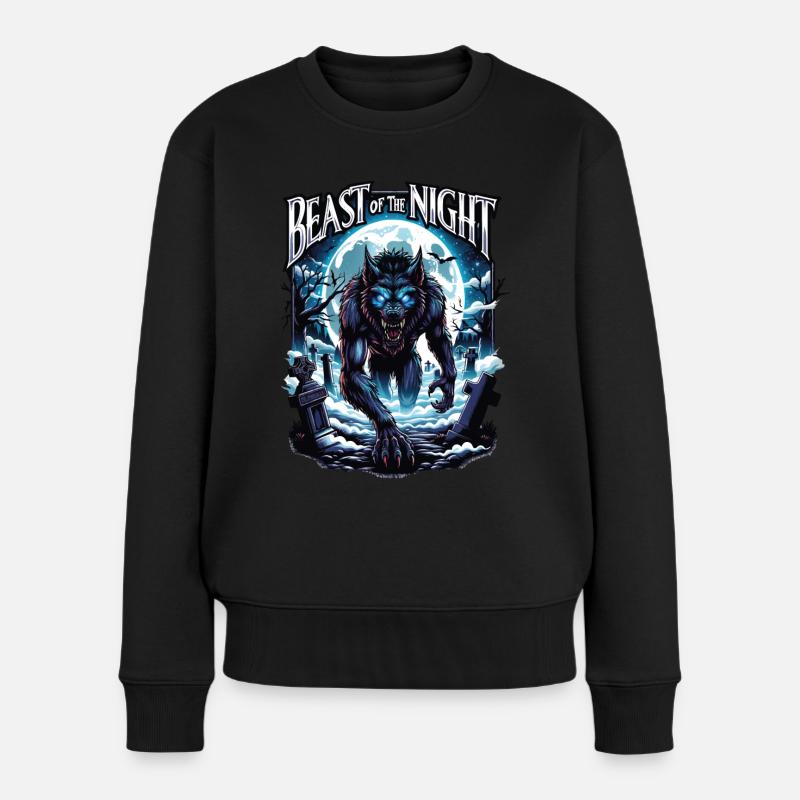 Bestie der Nacht - Werwolf Design. Gruselig, cool - Frauen Premium Bio Pullover - Schwarz