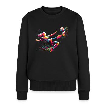 Fußball Fußballerin, bunt, Fussballspielerin Frau - Frauen Premium Bio Pullover - Schwarz - Vorne - Julia (174cm)