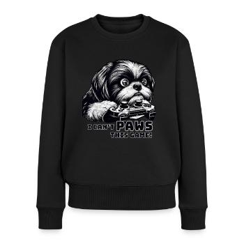 Amateur de ShihTzu, maniaque des jeux vidéo, joueurs - Pull Premium bio Femme - noir - Devant - Julia (174cm)