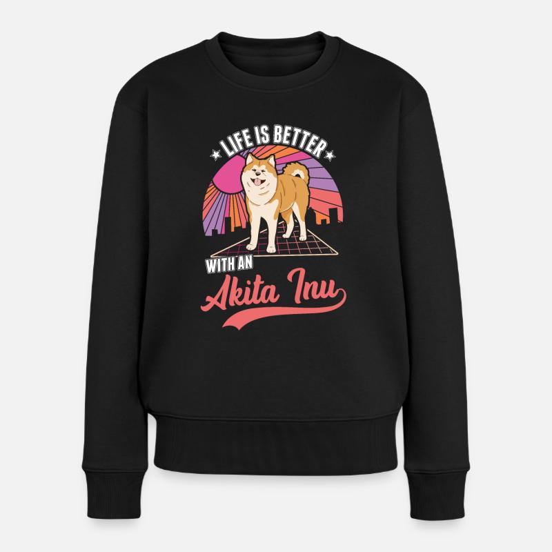 Das Leben ist besser mit einem Akita Inu - Frauen Premium Bio Pullover - Schwarz