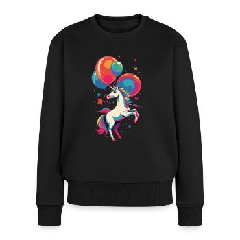Lustige Einhörner Süßes Einhorn Leuchtende Farben - Frauen Premium Bio Pullover - Schwarz - Vorne - Julia (174cm)