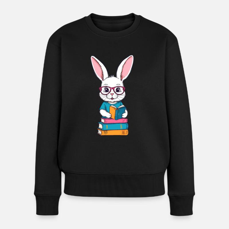 Lesender Hase Begeisterter Buchliebhaber Stil - Frauen Premium Bio Pullover - Schwarz