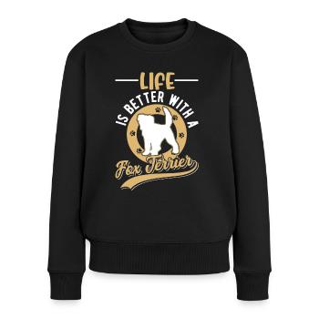 Das Leben ist besser mit einem Foxterrier - Frauen Premium Bio Pullover - Schwarz - Vorne - Julia (174cm)
