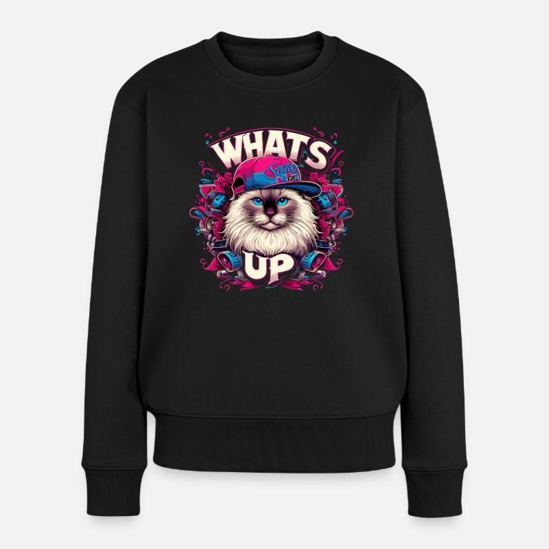 Was geht ab Heilige Birma Katze Birmakatze - Frauen Premium Bio Pullover - Schwarz