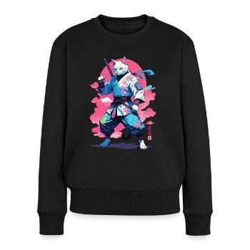 Conception esthétique Samurai Cat Vaporwave - Pull Premium bio Femme - noir - Devant - Julia (174cm)