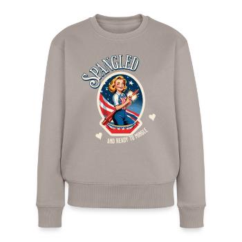 Prêt à se mêler rétro Vintage Design Drapeau américain - Pull Premium bio Femme - taupe - Devant - Julia (174cm)
