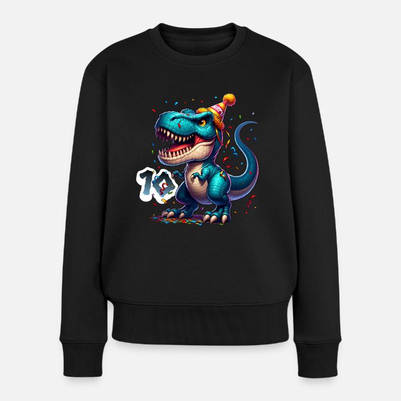 T Rex Dinosaurier 10. Geburtstag Kindergeburtstag - Frauen Premium Bio Pullover - Schwarz