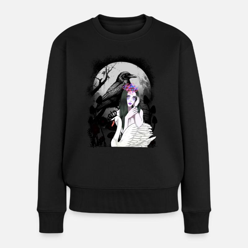 corbeau mystique cygne conte de fées fée elfe oiseaux - Pull Premium bio Femme - noir