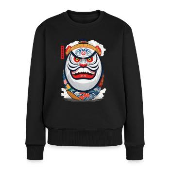 Japanischer Daruma Aesthetic Yokai Streetwear - Frauen Premium Bio Pullover - Schwarz - Vorne - Julia (174cm)