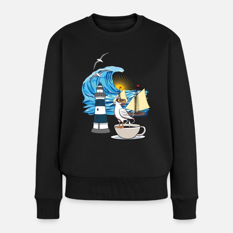 maritim Nordsee Ostsee Möwe Kaffeetasse Ahoi - Frauen Premium Bio Pullover - Schwarz
