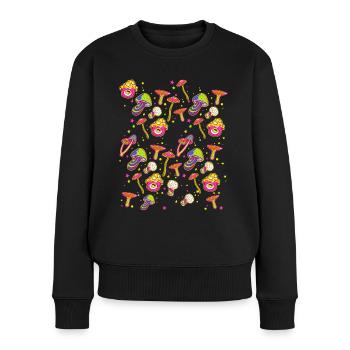lustige Pilze Pilz Waldpilze bunt farbenfroh - Frauen Premium Bio Pullover - Schwarz - Vorne - Julia (174cm)