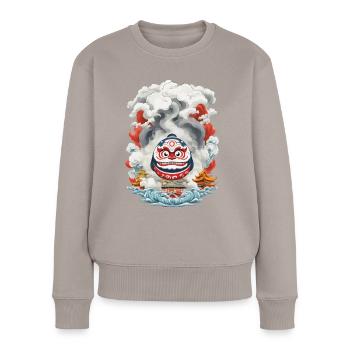 Japanischer Daruma Ästhetik Yokai Vintage - Frauen Premium Bio Pullover - Taupe - Vorne - Julia (174cm)