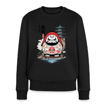 Japanischer Daruma Ästhetik Yokai Vintage - Frauen Premium Bio Pullover - Schwarz - Vorne - Julia (174cm)