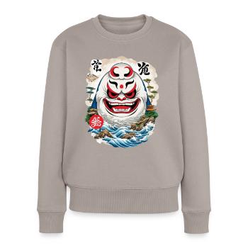 Japanischer Daruma Ästhetik Yokai Streetwear - Frauen Premium Bio Pullover - Taupe - Vorne - Julia (174cm)